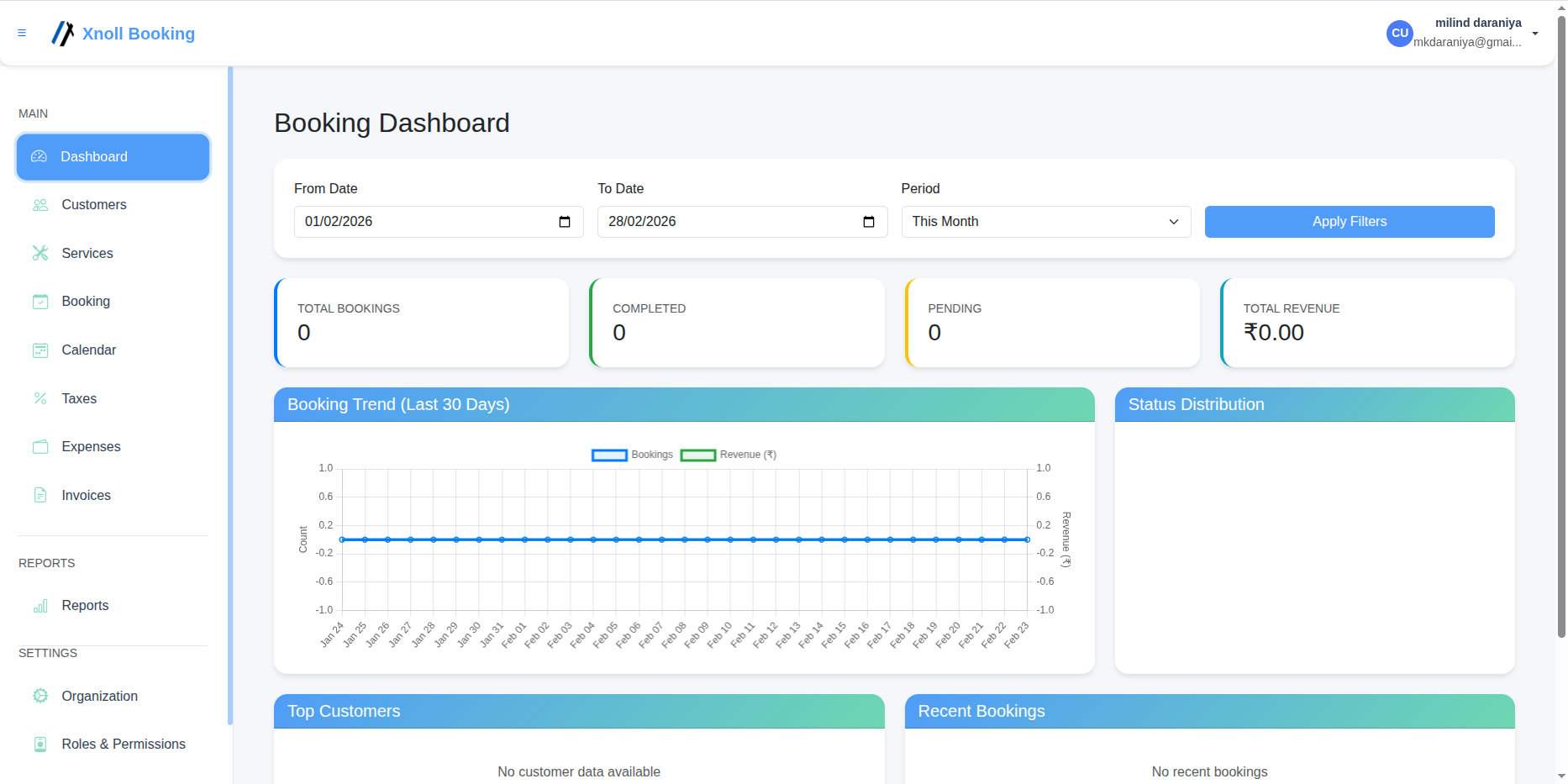 Booking Dashboard - Xnoll Booking Online App