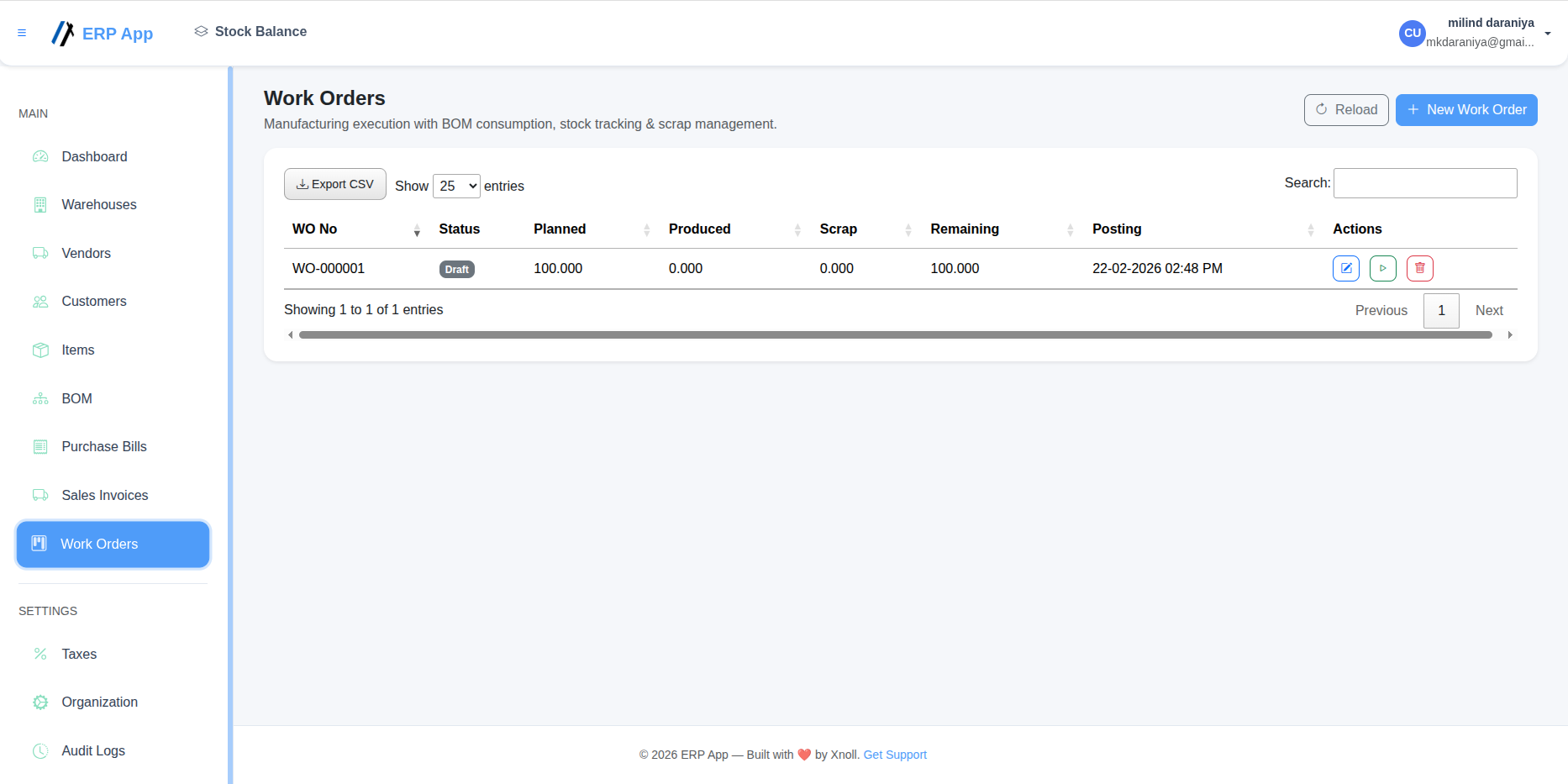Work Orders - Xnoll ERP Online App