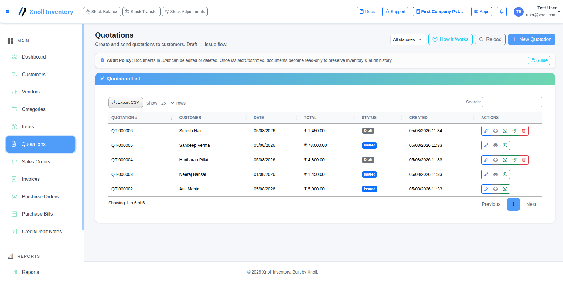 Quotations - Xnoll Inventory Cloud App