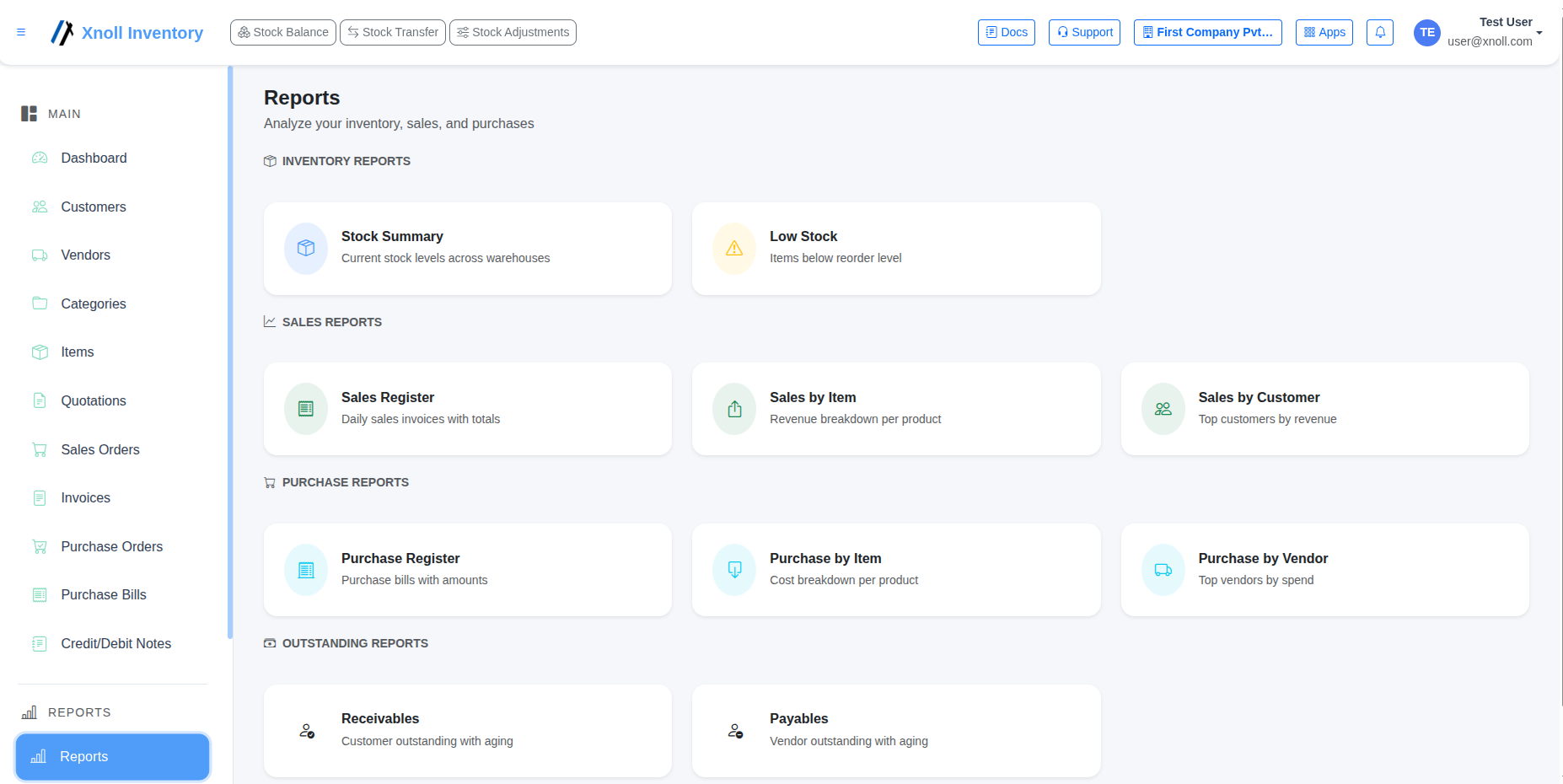 Inventory Reports - Xnoll Inventory Cloud App